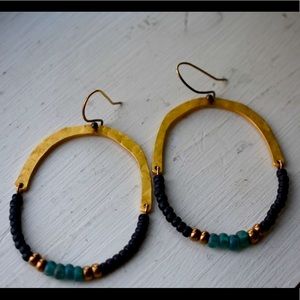 Gold tone metal and bead earrings